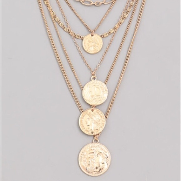 Multi Chain Layered French Coin Necklace - Picture 3 of 3